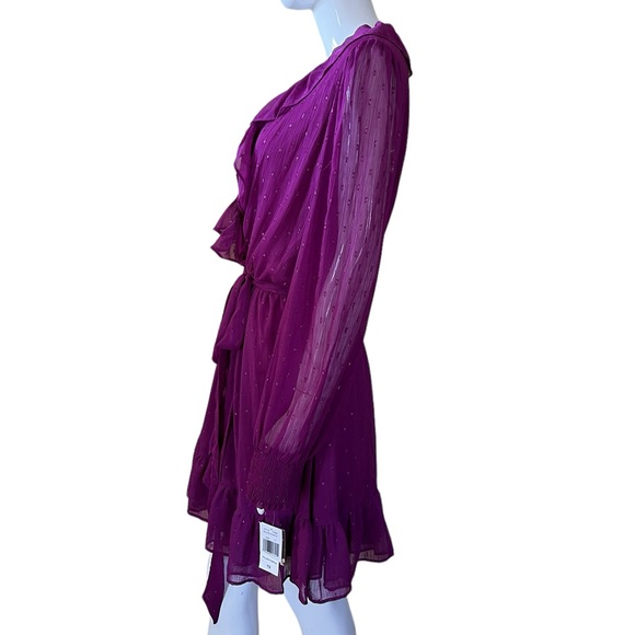 NWT Taylor Women’s Metallic Surplice V-Neck Long Sleeve Ruffled Trim Mini Dress - Picture 11 of 14